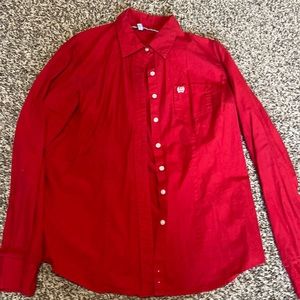 Women’s red chinch rodeo shirt. Button up, XL
